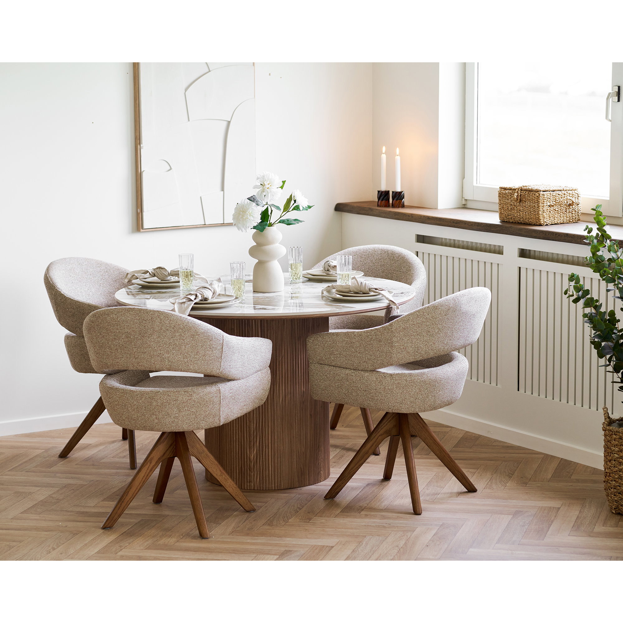 Athens Spisebord, keramik bordplade, hvid/brun, ø120x76 cm - Billede 7