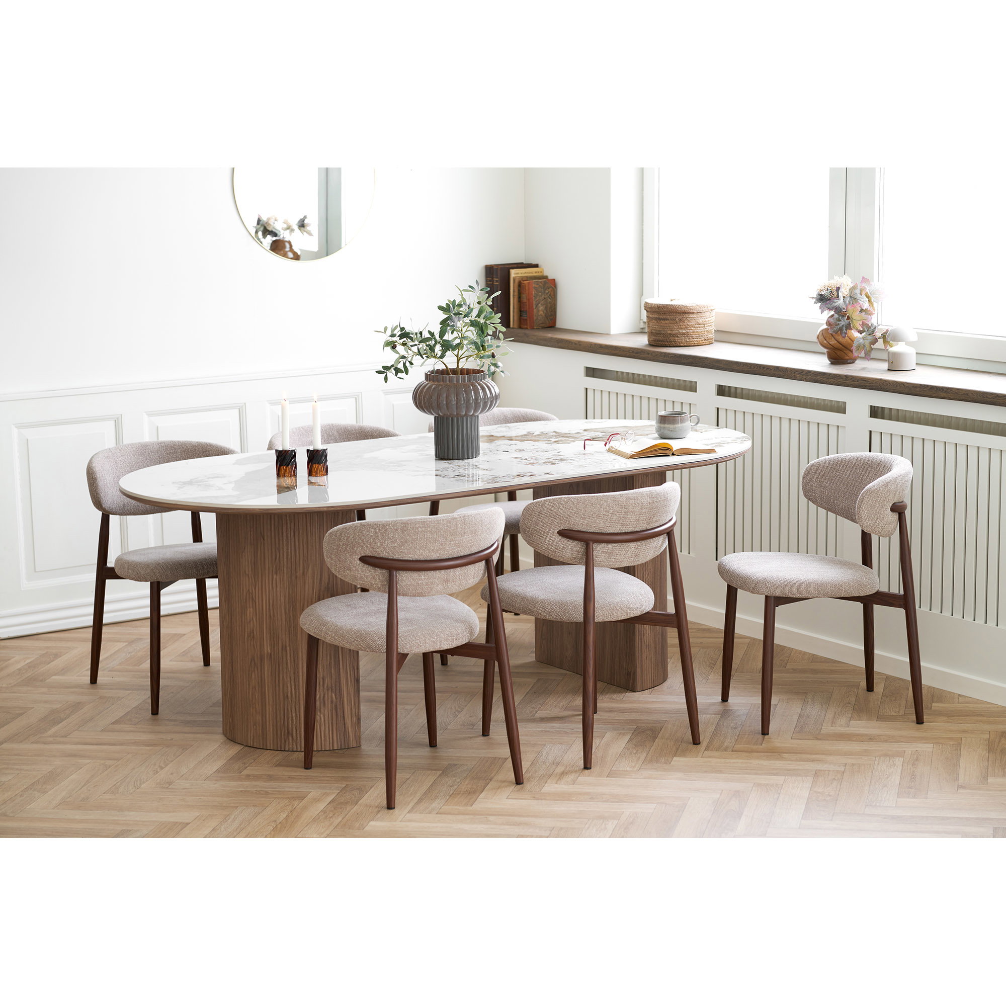 Athens Spisebord, keramik bordplade, hvid/brun, 100x210x76 cm - Billede 6