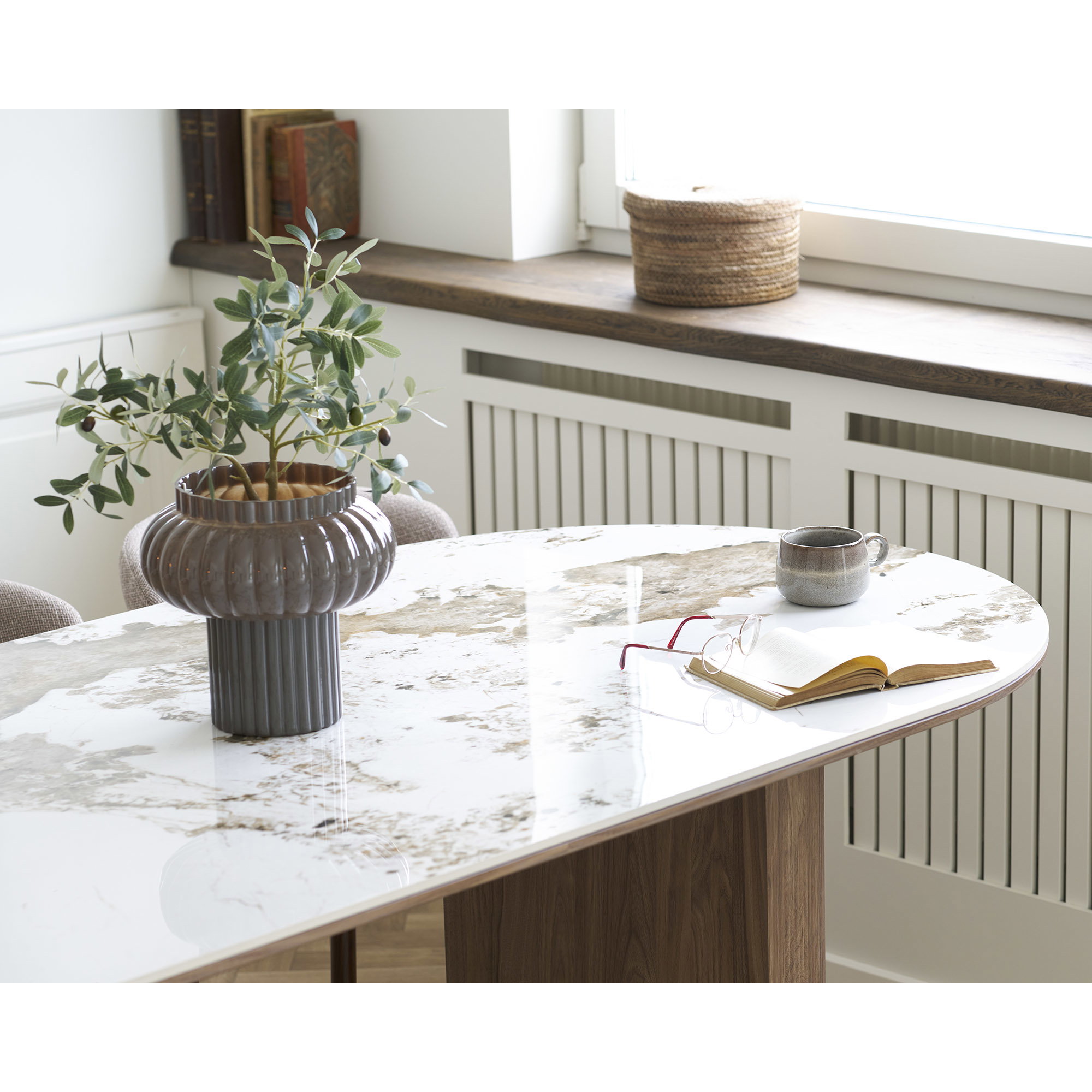 Athens Spisebord, keramik bordplade, hvid/brun, 100x210x76 cm - Billede 7