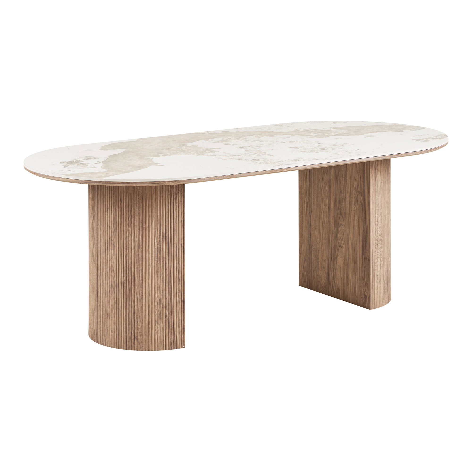 Athens Spisebord, keramik bordplade, hvid/brun, 100x210x76 cm