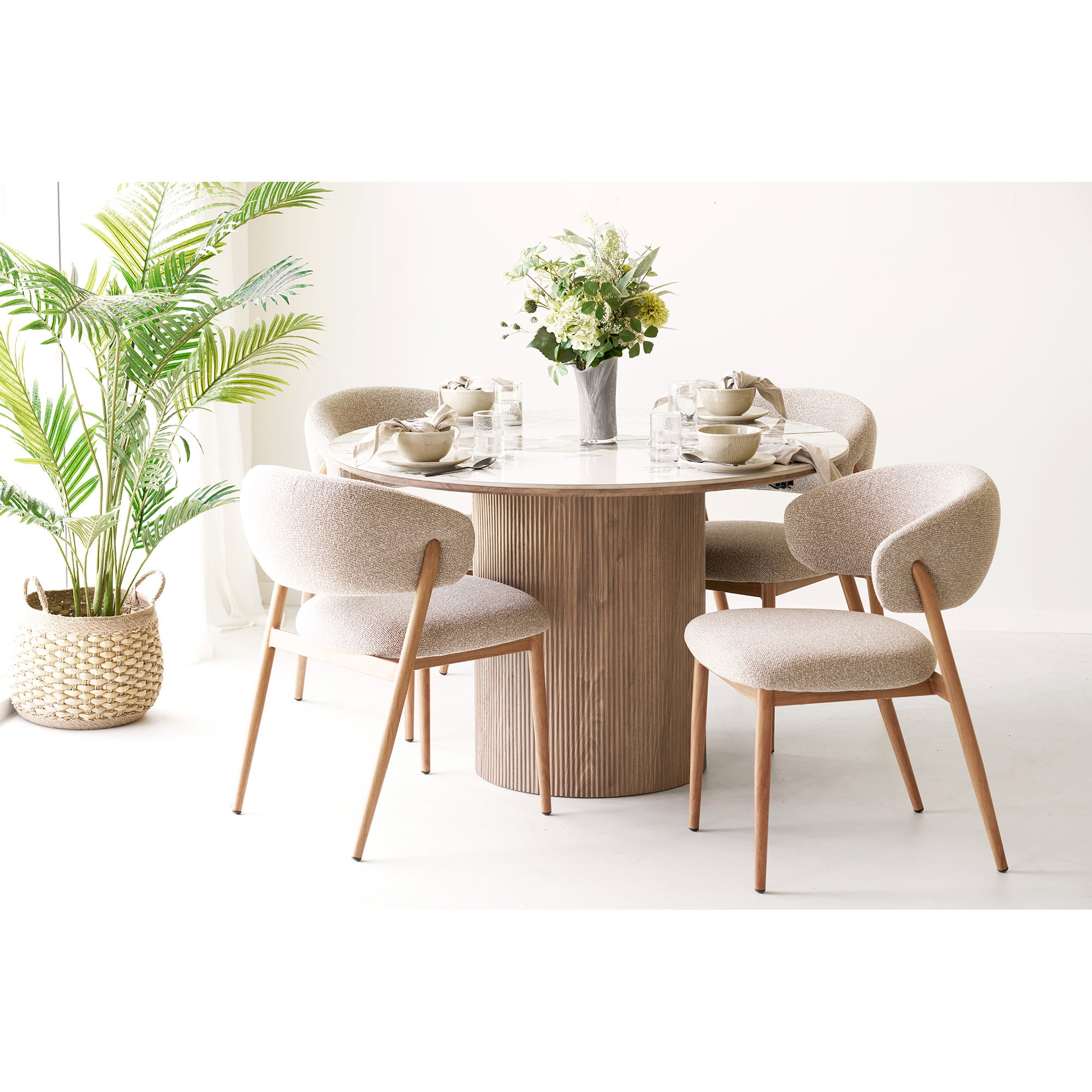 Athens Spisebord, keramik bordplade, hvid/brun, ø120x120-160-200x76 cm - Billede 10