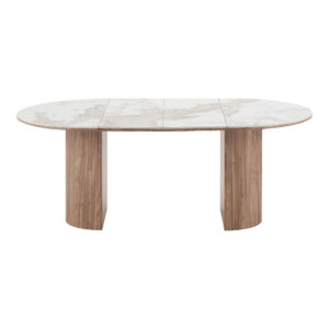 Athens Spisebord, keramik bordplade, hvid/brun, ø120x120-160-200x76 cm - Billede 3