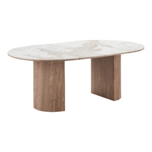 Athens Spisebord, keramik bordplade, hvid/brun, ø120x120-160-200x76 cm
