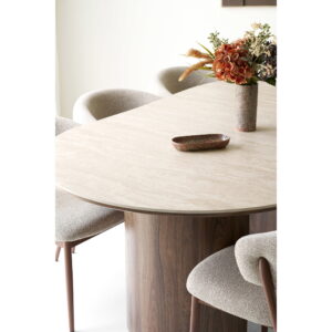 Delphi Spisebord, keramik bordplade, travertin/mørkebrun, ø120x120-160-200x76 cm - Billede 9