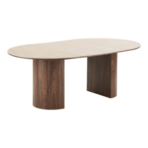 Delphi Spisebord, keramik bordplade, travertin/mørkebrun, ø120x120-160-200x76 cm