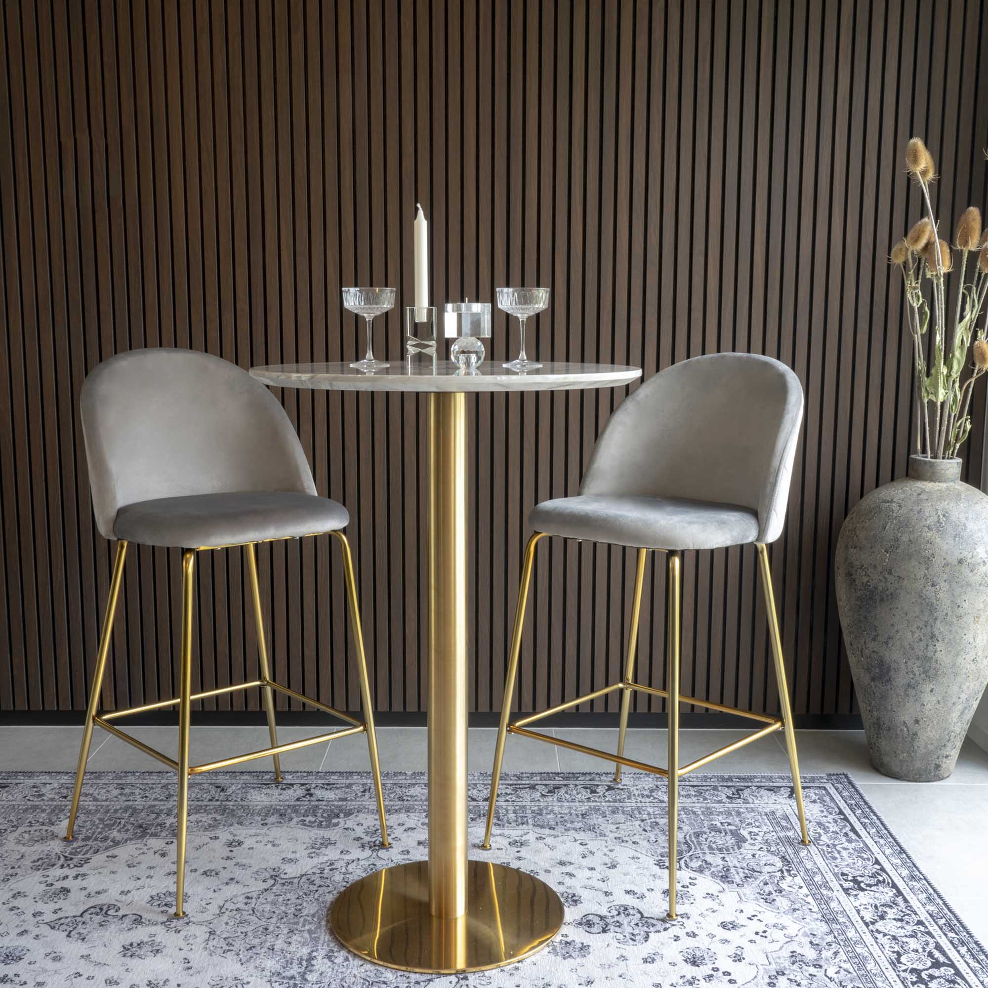 Bolzano Barbord, marmor look bordplade, messing look base, ø70x105cm - Billede 7