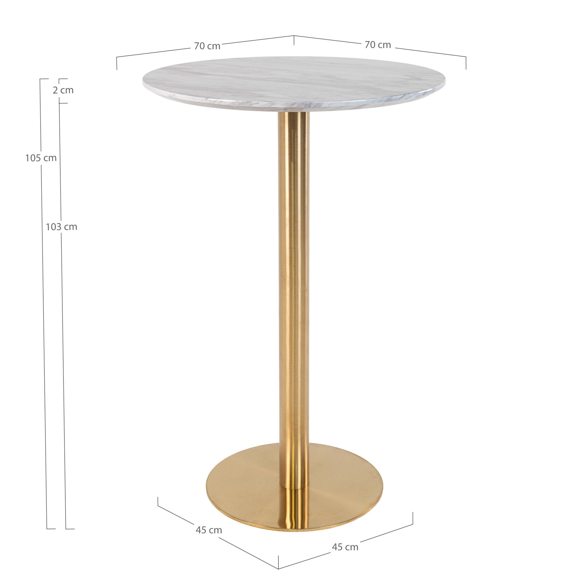 Bolzano Barbord, marmor look bordplade, messing look base, ø70x105cm - Billede 6