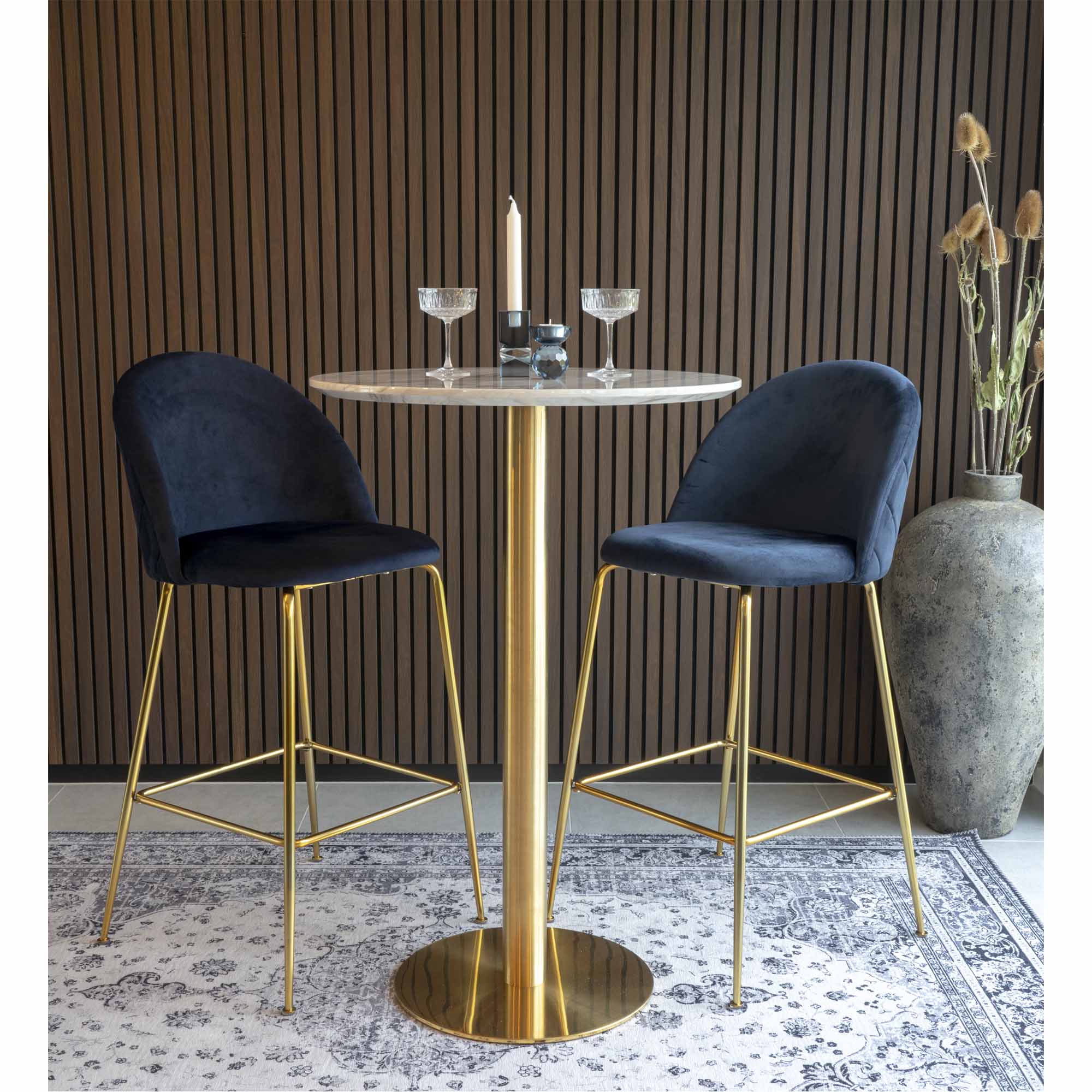 Bolzano Barbord, marmor look bordplade, messing look base, ø70x105cm - Billede 8