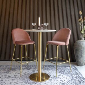 Bolzano Barbord, marmor look bordplade, messing look base, ø70x105cm - Billede 9