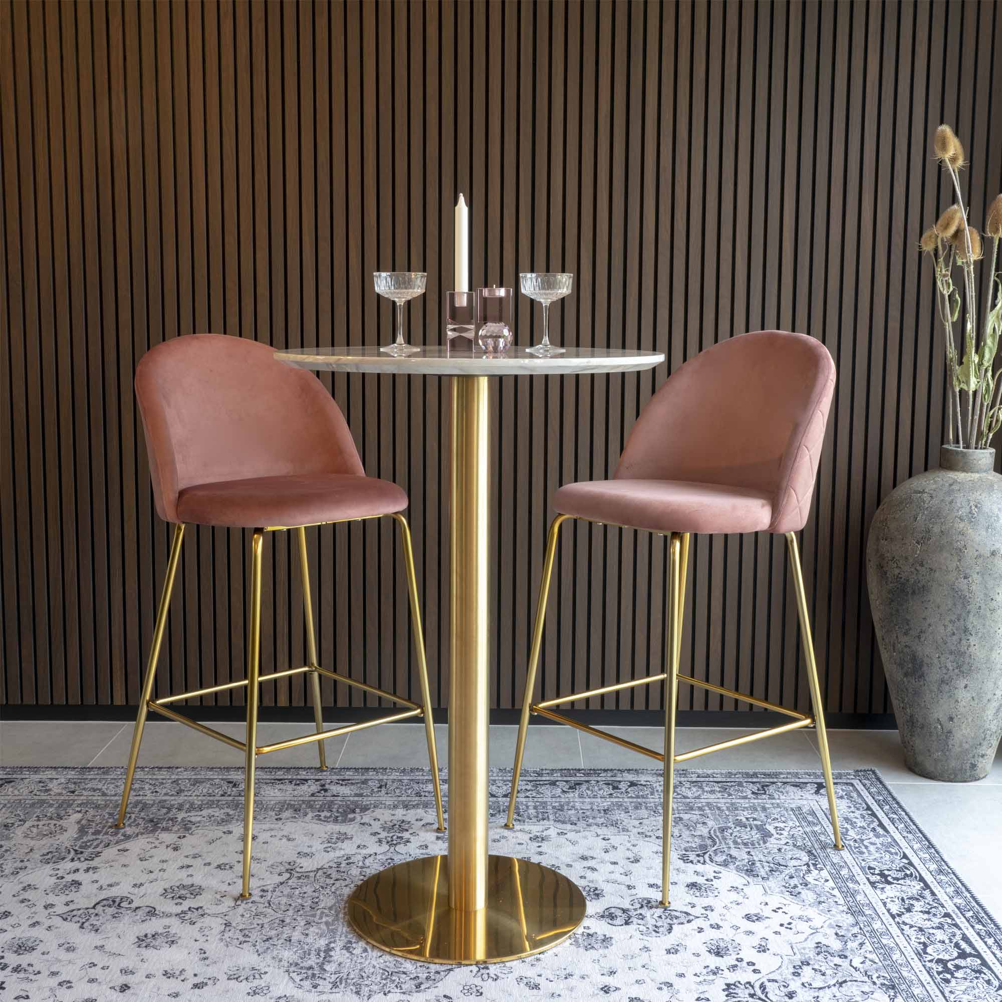 Bolzano Barbord, marmor look bordplade, messing look base, ø70x105cm - Billede 9