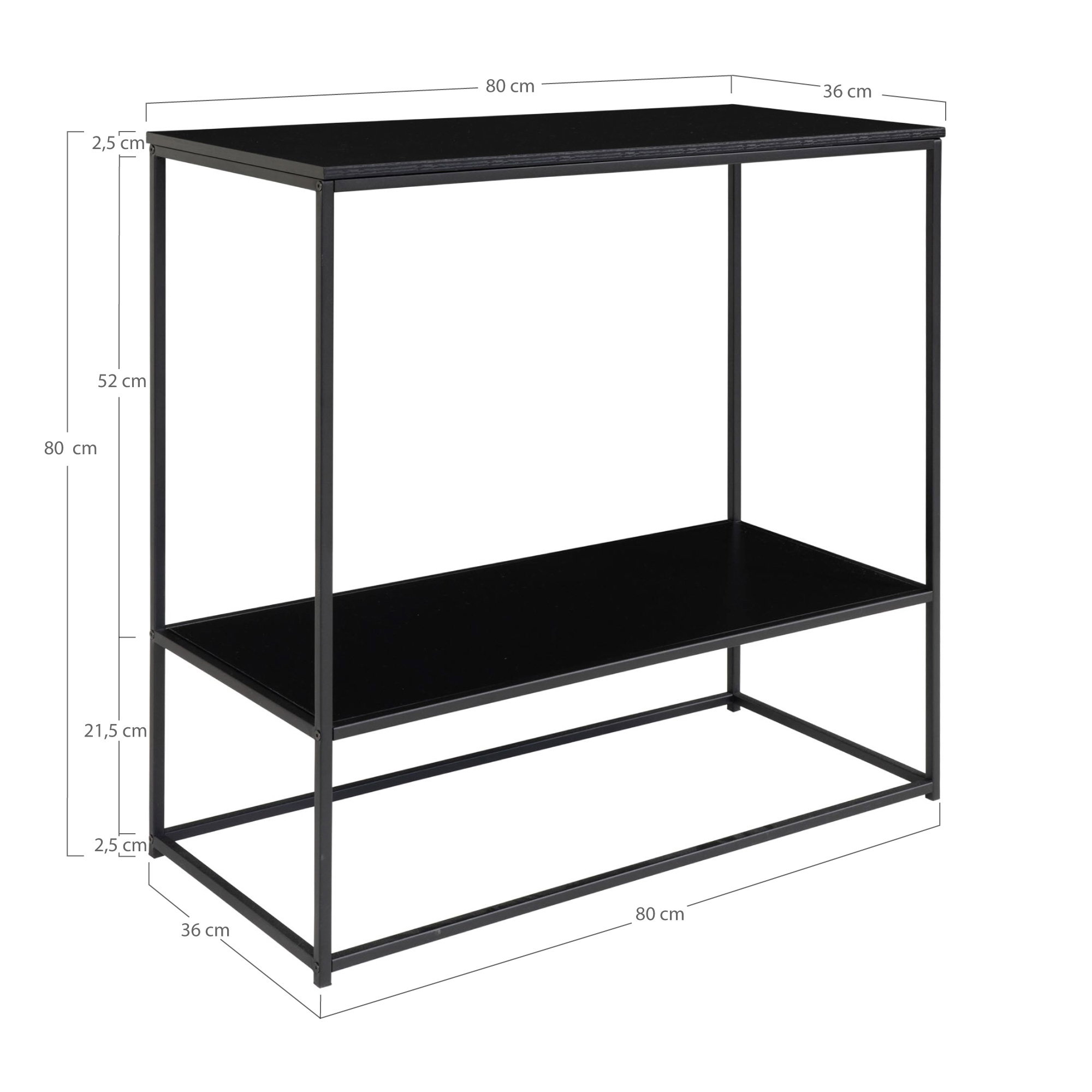 Vita Konsolbord, 2 hylder, sort, sort stel, 80x36x80 cm - Billede 5
