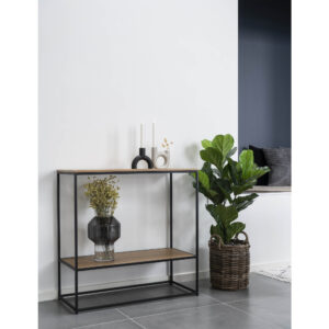 Vita Konsolbord,2 hylder, egetræslook, sort stel, 80x36x80 cm - Billede 6