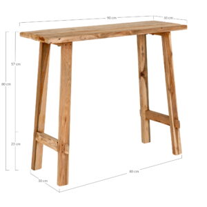 Girona Konsolbord, teak, natur, 90x30x80 cm - Billede 5