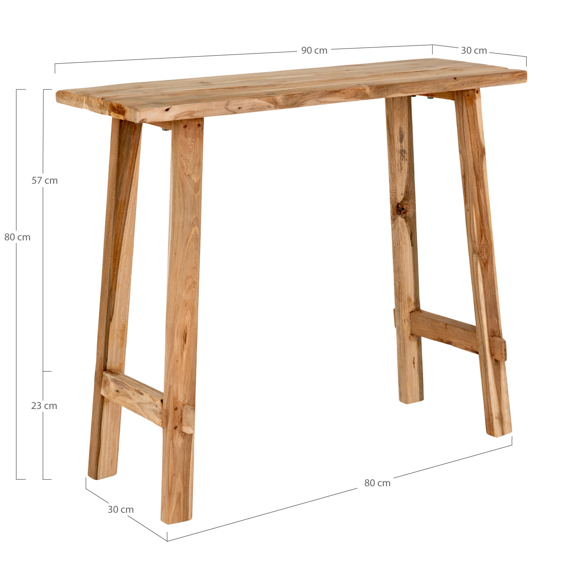 Girona Konsolbord, teak, natur, 90x30x80 cm - Billede 5