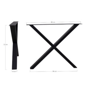 Nimes Bordben, ben til spisebord pulverlakeret sort, design X, 8x86x70,8 cm - Billede 4