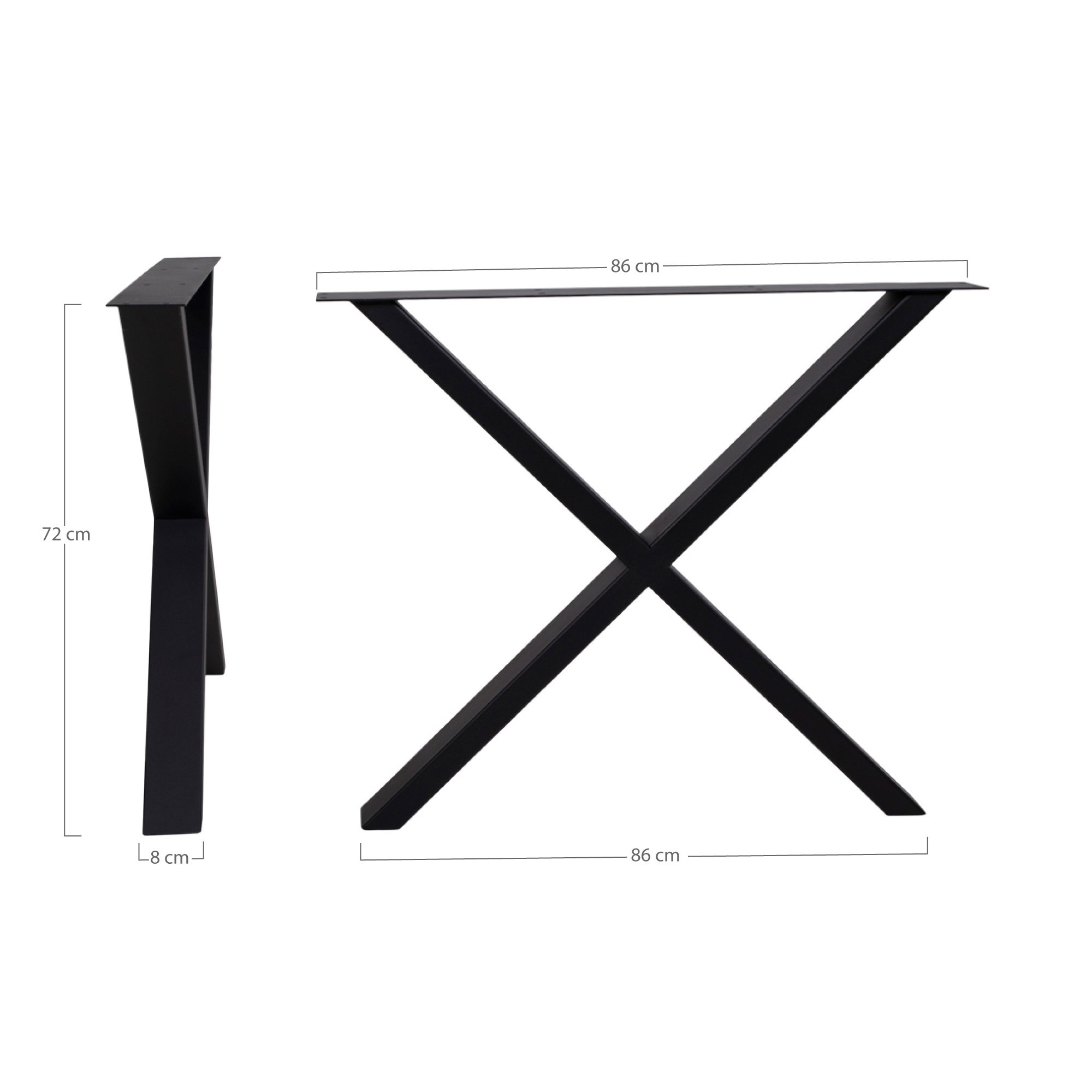 Nimes Bordben, ben til spisebord pulverlakeret sort, design X, 8x86x70,8 cm - Billede 4