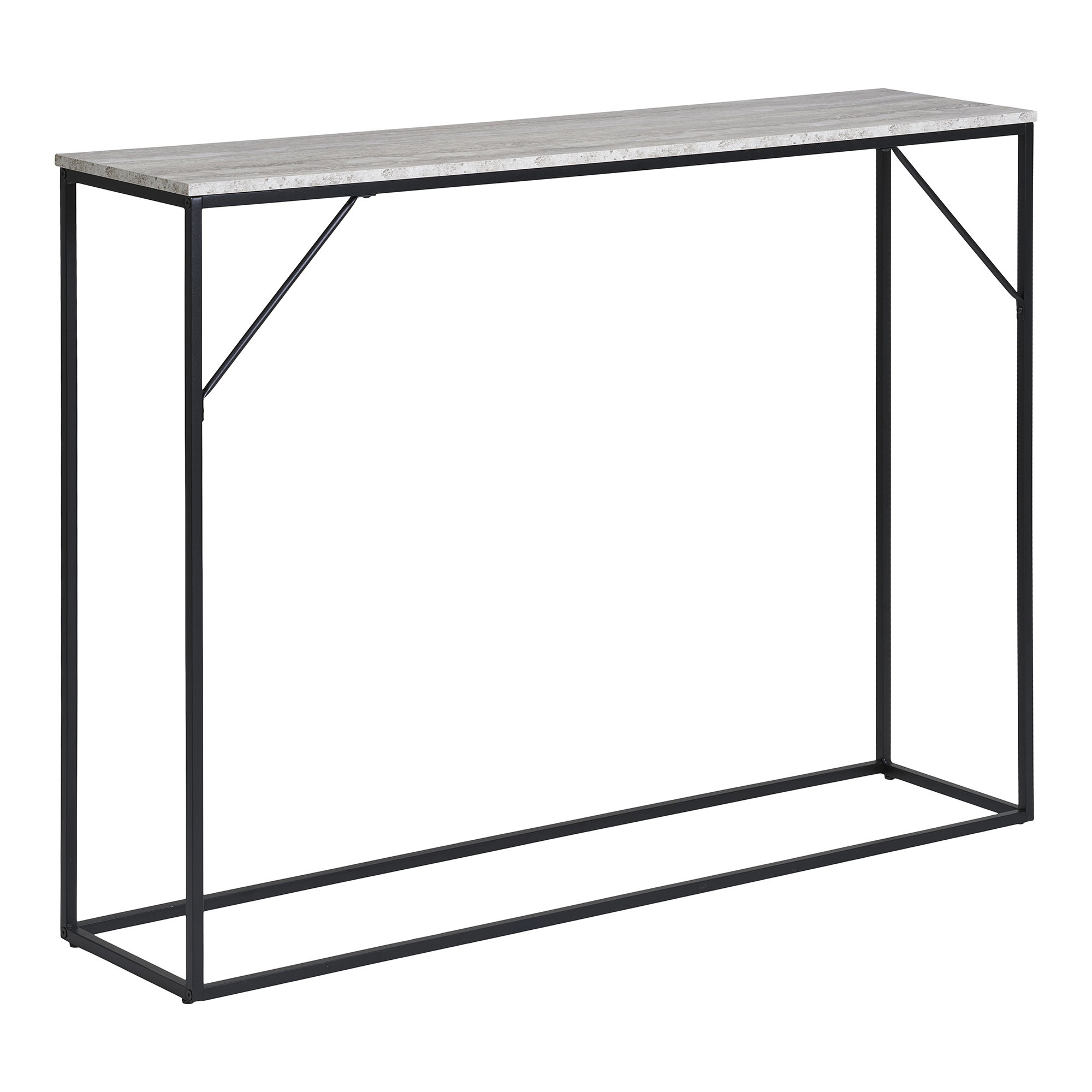 Vita Konsolbord, 1 hylde, travertin look, sort stel, 110x26x80 cm - Billede 3