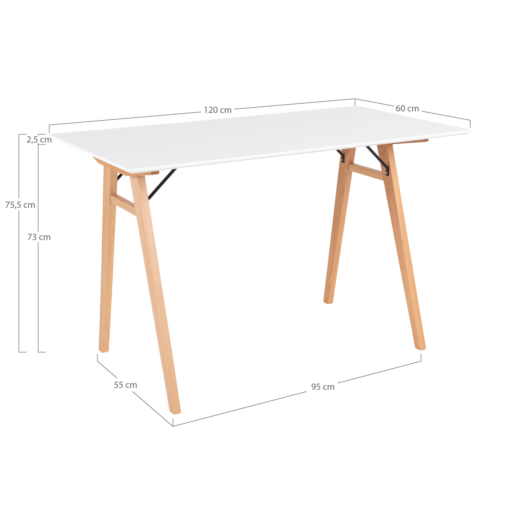Vojens Skrivebord, skrivebord i hvid og natur, 120x60x75 cm - Billede 4