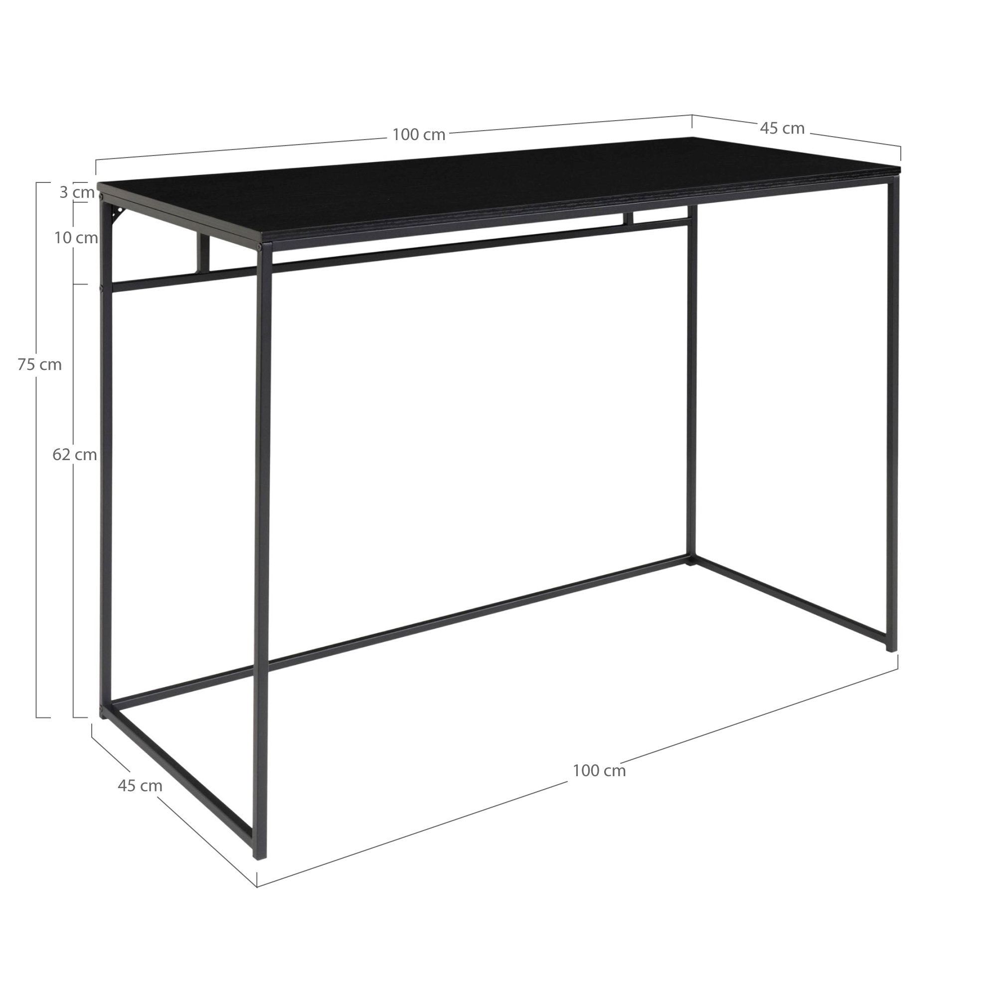 Vita Skrivebord, sort med sort stel, 100x45x75 cm - Billede 8