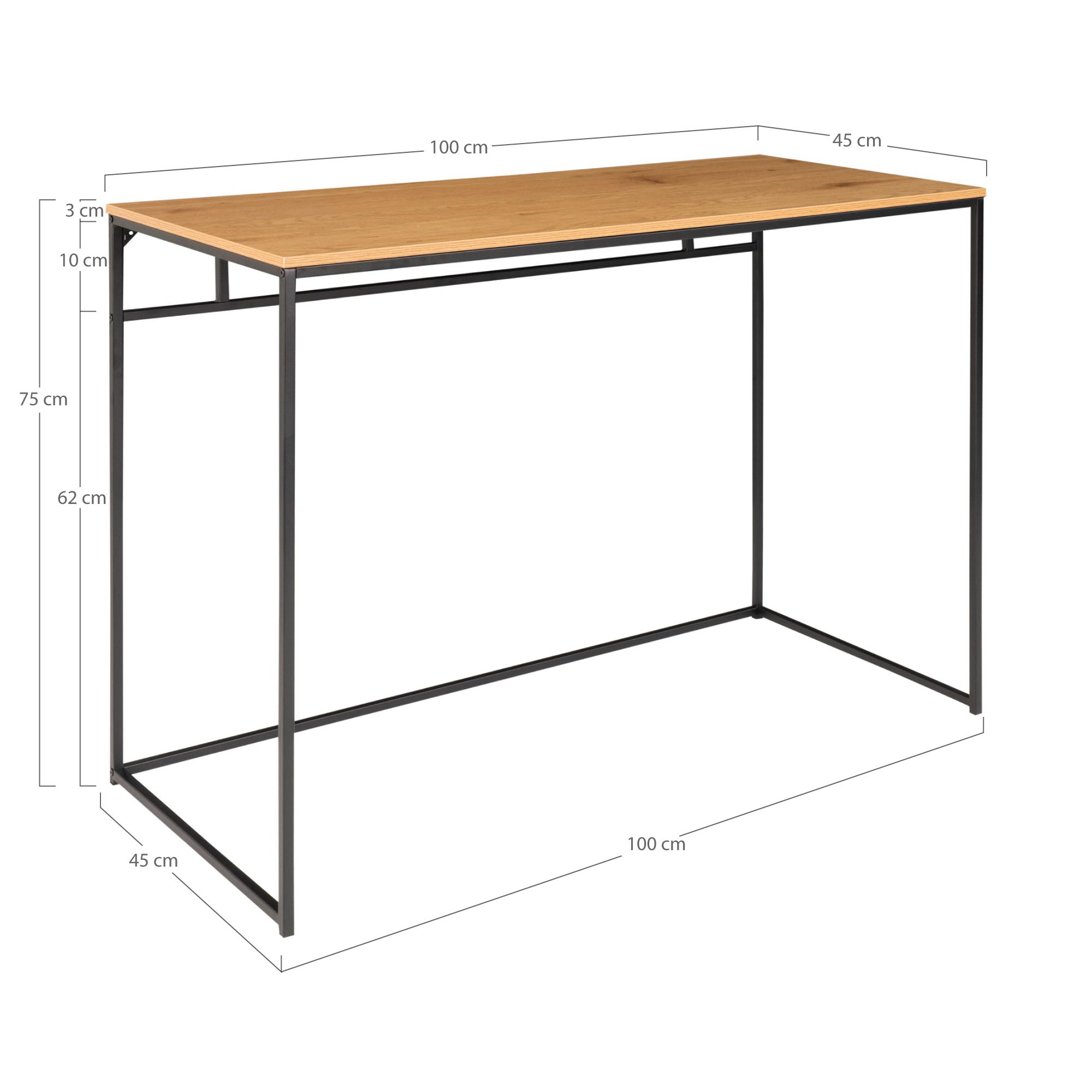 Vita Skrivebord, egetræslook med sort stel, 100x45x75 cm - Billede 6