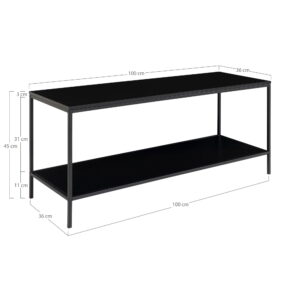 Vita TV bænk, 2 hylder, sort, sort stel, 100x36x45 cm - Billede 5