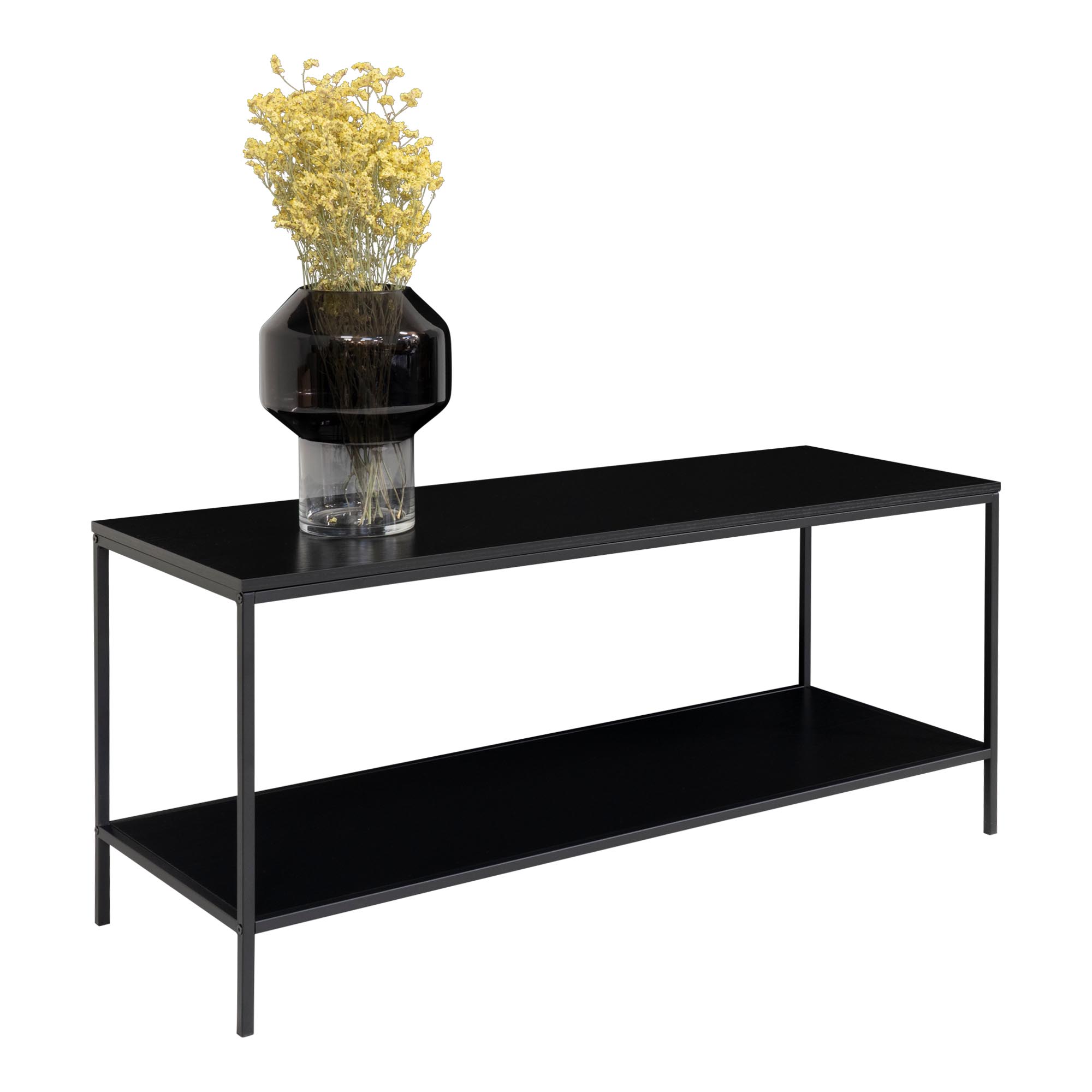 Vita TV bænk, 2 hylder, sort, sort stel, 100x36x45 cm