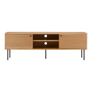 Kyoto TV-bænk, 2 låger, 2 hylder, egefiner, natur, sorte metalben, 150x40x50 cm
