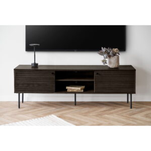 Kyoto TV-bænk, 2 låger, 2 hylder, egefiner, smoked, sorte metalben, 150x40x50 cm - Billede 7