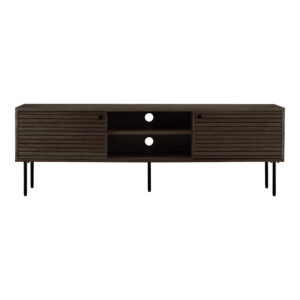 Kyoto TV-bænk, 2 låger, 2 hylder, egefiner, smoked, sorte metalben, 150x40x50 cm