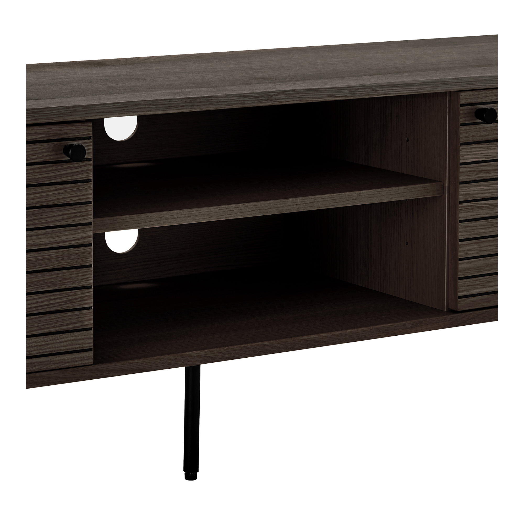 Kyoto TV-bænk, 2 låger, 2 hylder, egefiner, smoked, sorte metalben, 150x40x50 cm - Billede 6