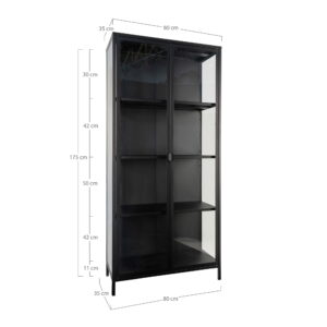 Brisbane Vitrineskab, 2 glaslåger, stål, sort, 80x35x175 cm - Billede 7