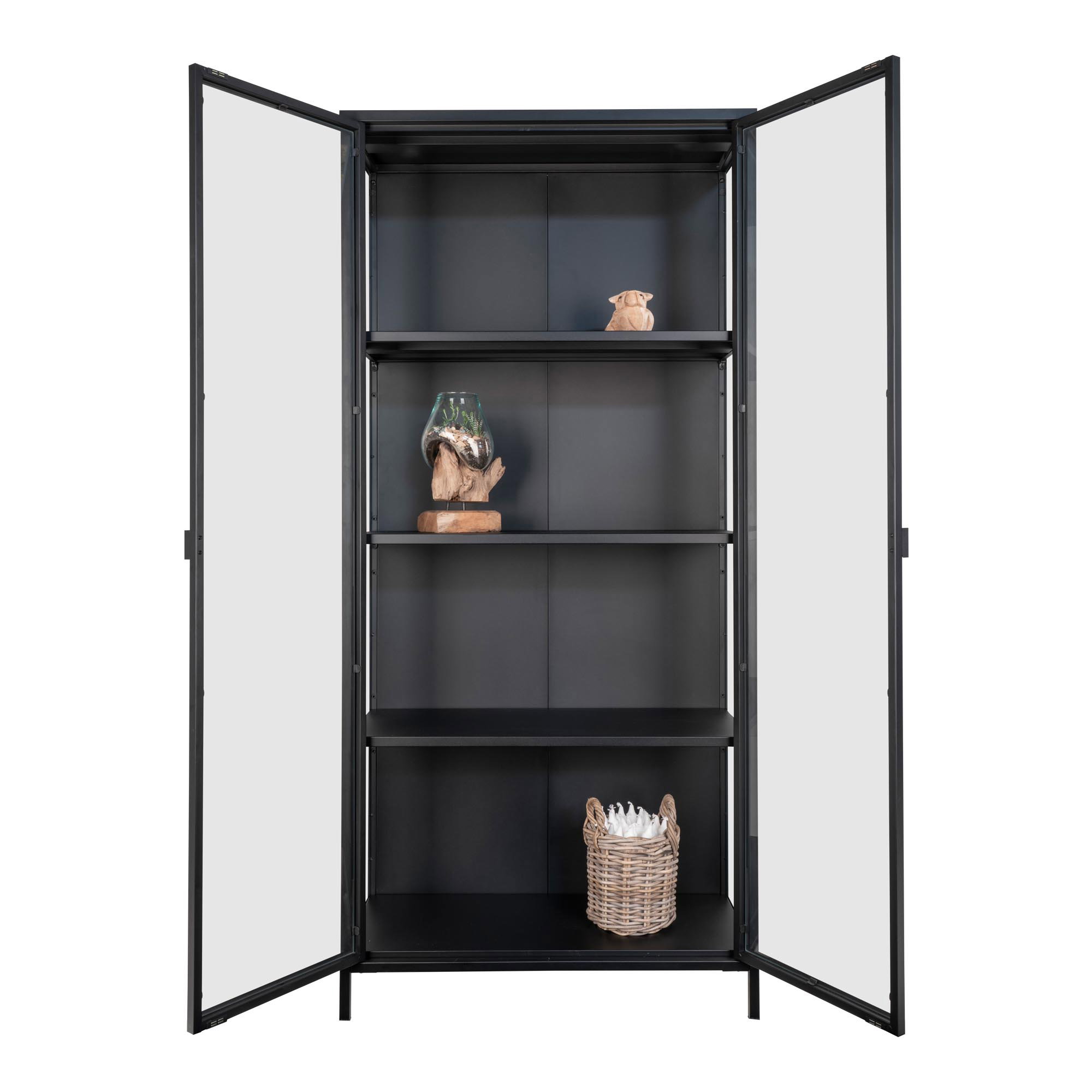 Brisbane Vitrineskab, 2 glaslåger, stål, sort, 80x35x175 cm - Billede 6