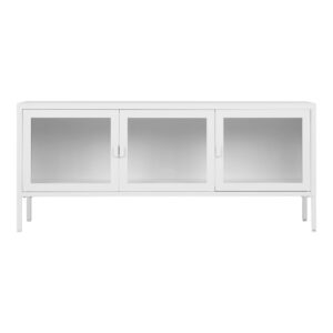 Brisbane TV-Bænk, 3 glaslåger, stål, hvid, 130x40x55 cm