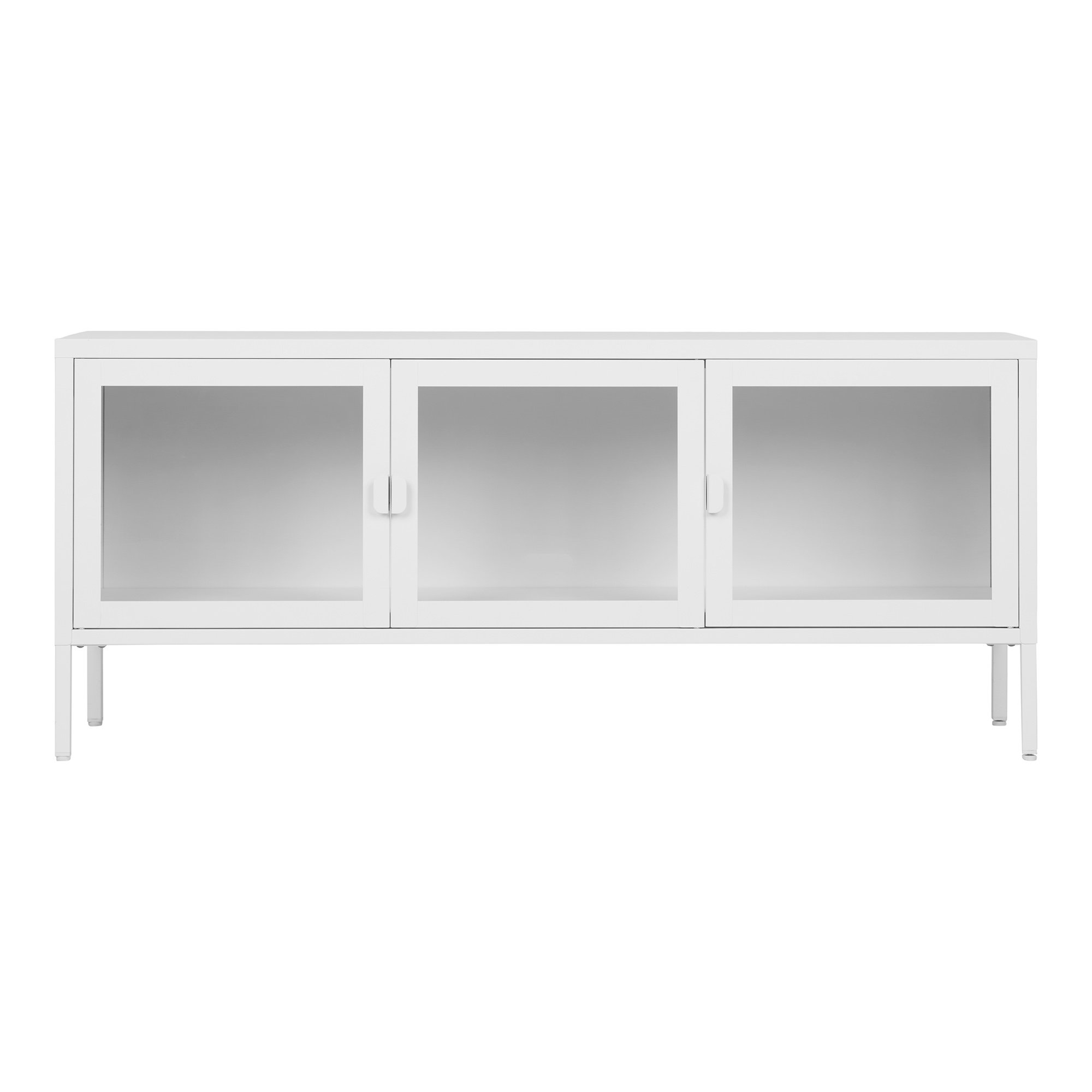 Brisbane TV-Bænk, 3 glaslåger, stål, hvid, 130x40x55 cm