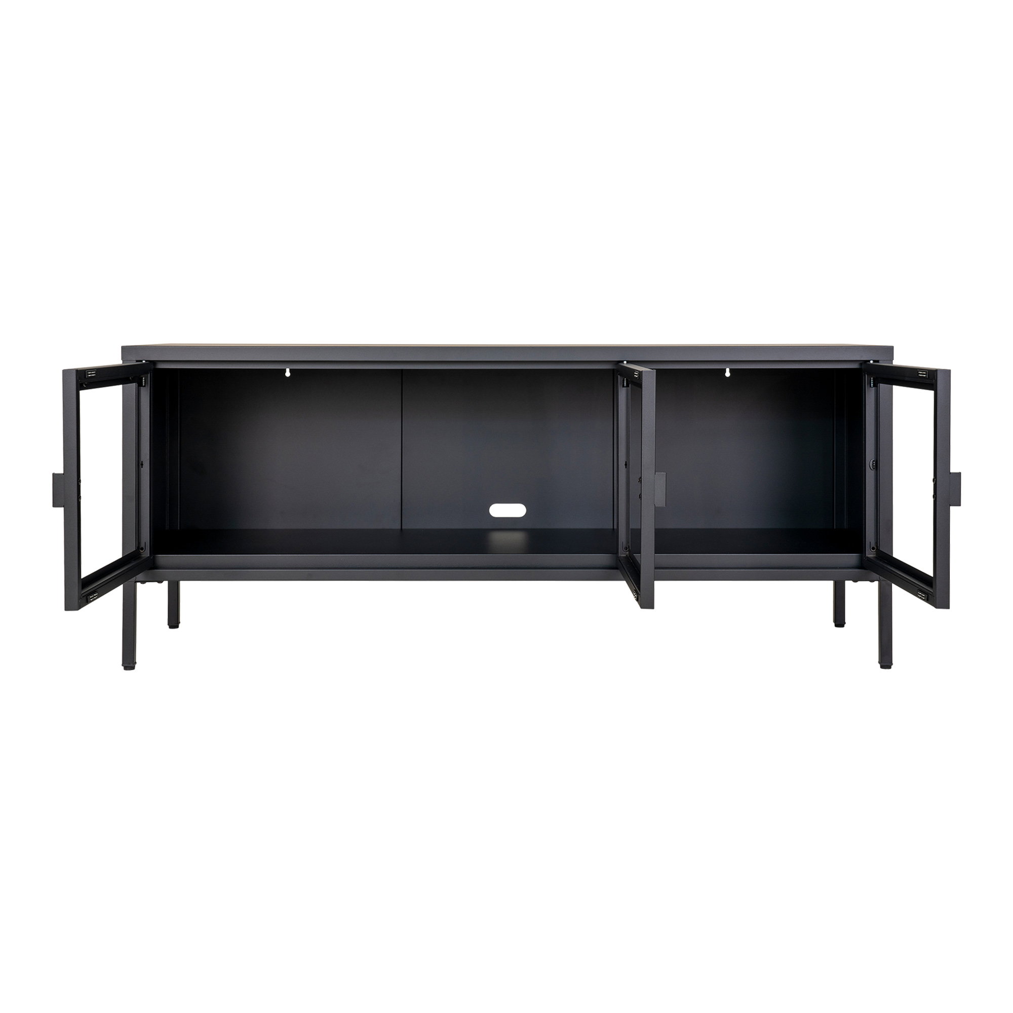 Brisbane TV-Bænk, 3 glaslåger, stål, sort, 130x40x55 cm - Billede 3