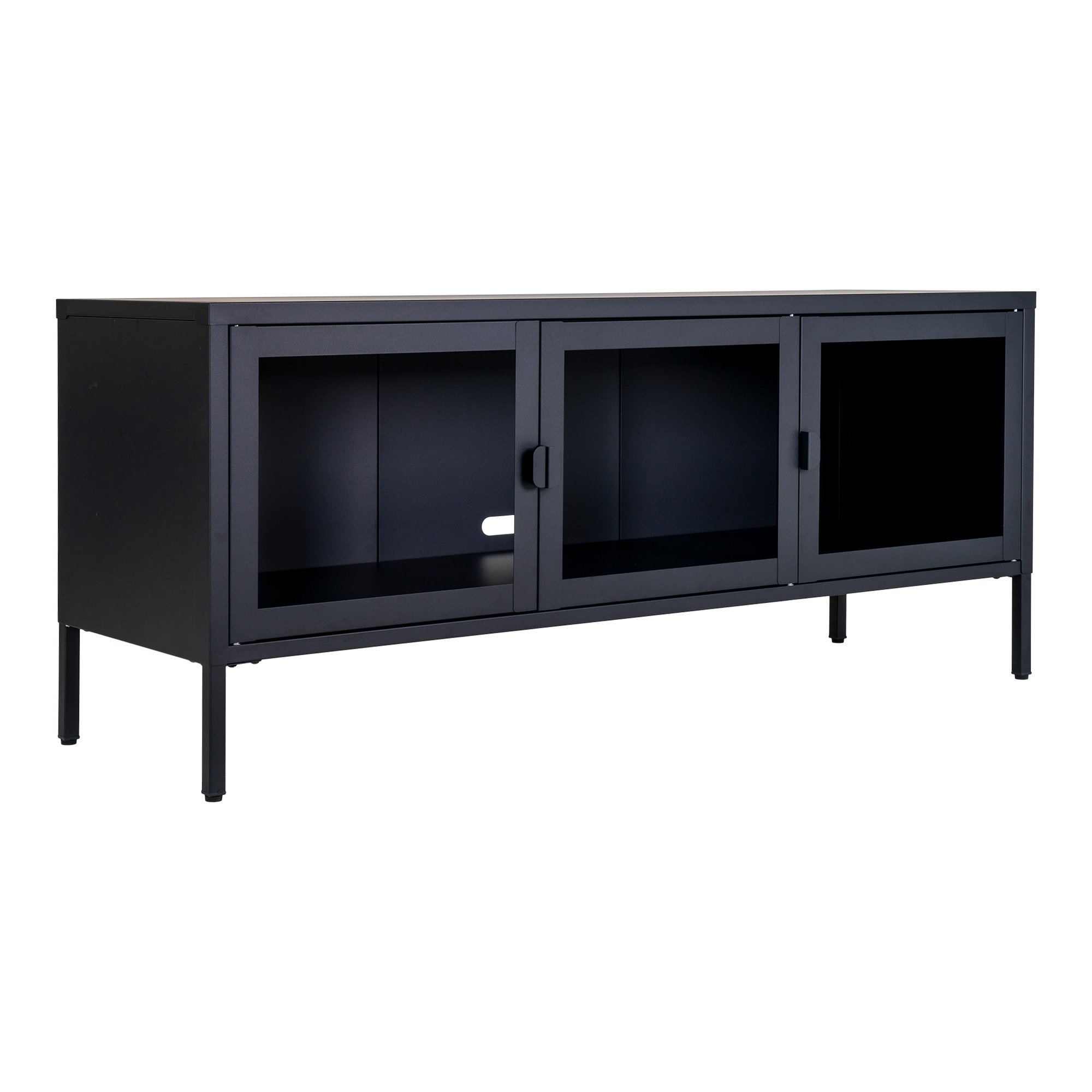 Brisbane TV-Bænk, 3 glaslåger, stål, sort, 130x40x55 cm - Billede 4