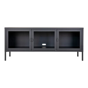 Brisbane TV-Bænk, 3 glaslåger, stål, sort, 130x40x55 cm