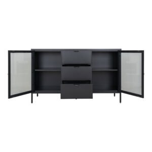 Dalby Skænk, 2 glaslåger, 3 skuffer, stål, sort, 140x40x85 cm - Billede 3