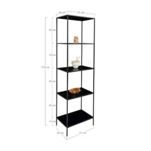 Vita Reol, 5 hylder, sort, sort stel, 51x36x170 cm - Billede 5