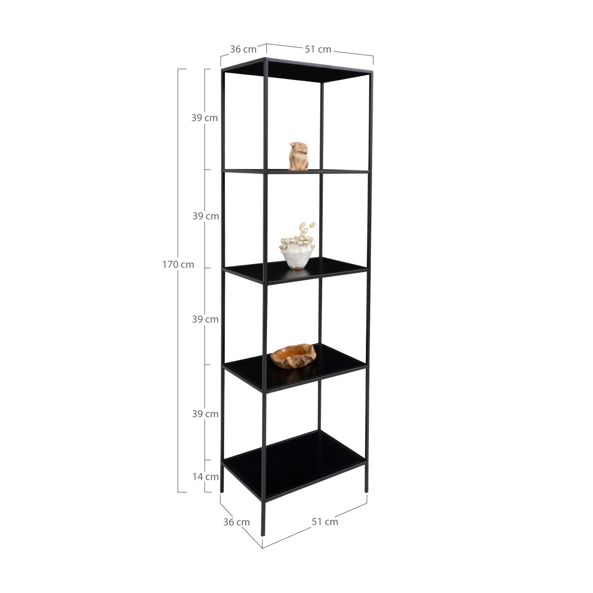 Vita Reol, 5 hylder, sort, sort stel, 51x36x170 cm - Billede 5