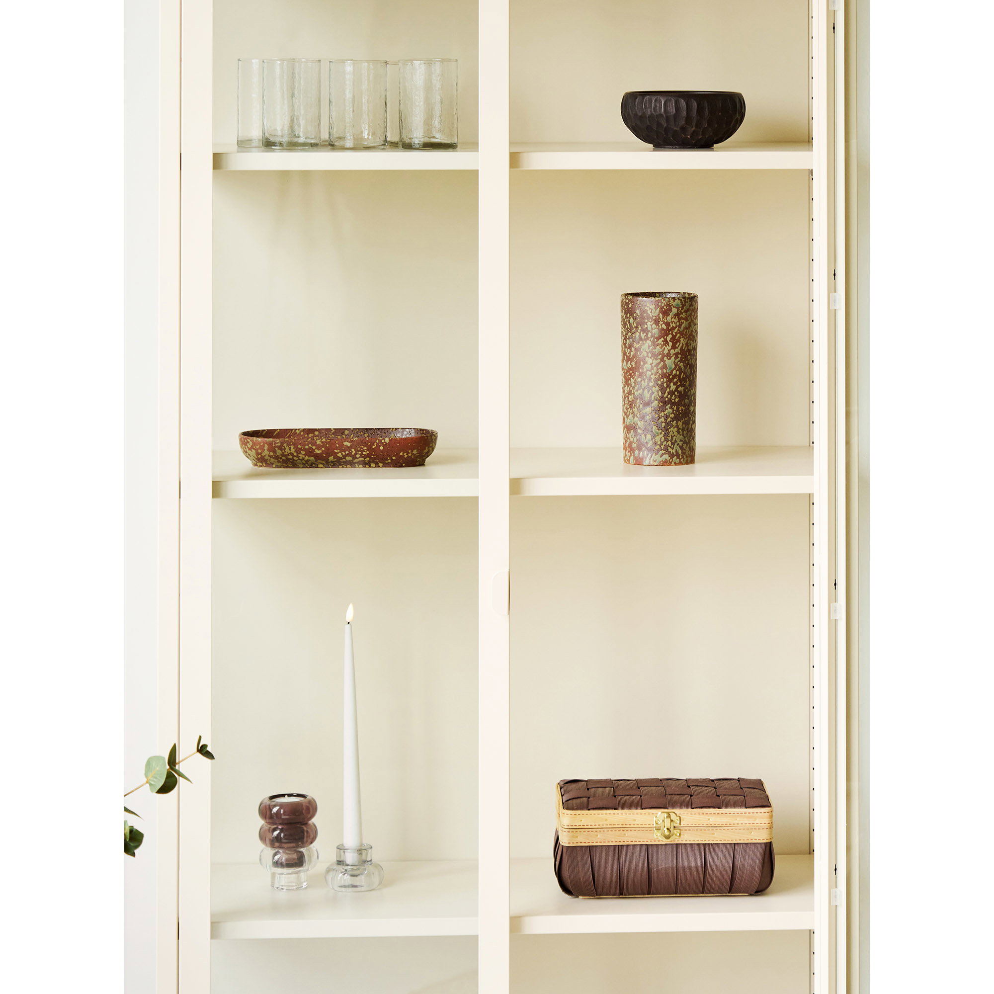 Brisbane Vitrineskab, 2 glaslåger, stål, off white, 80x35x175 cm - Billede 8