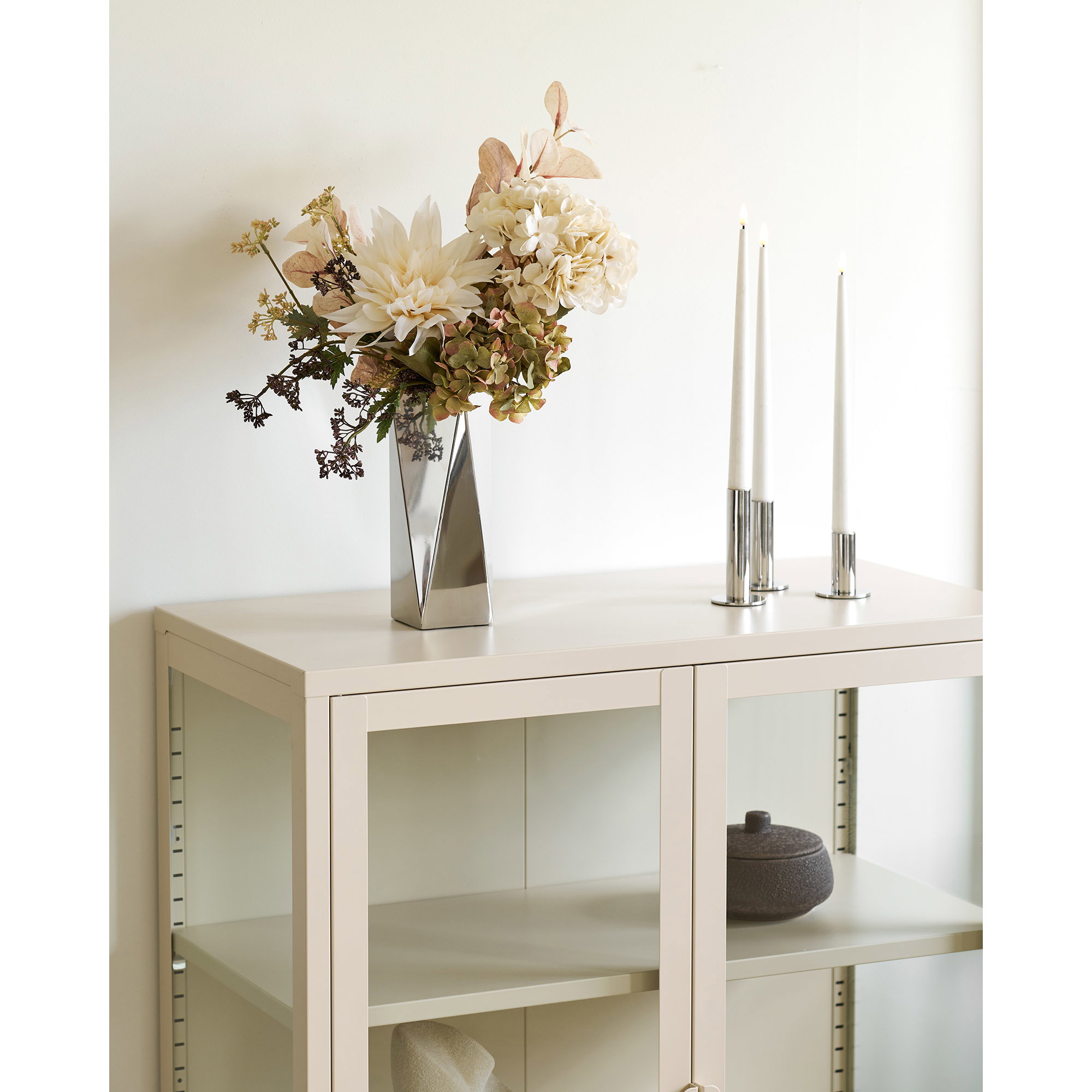 Brisbane Vitrineskab, 2 glaslåger, stål, off white, 80x40x101 cm - Billede 7