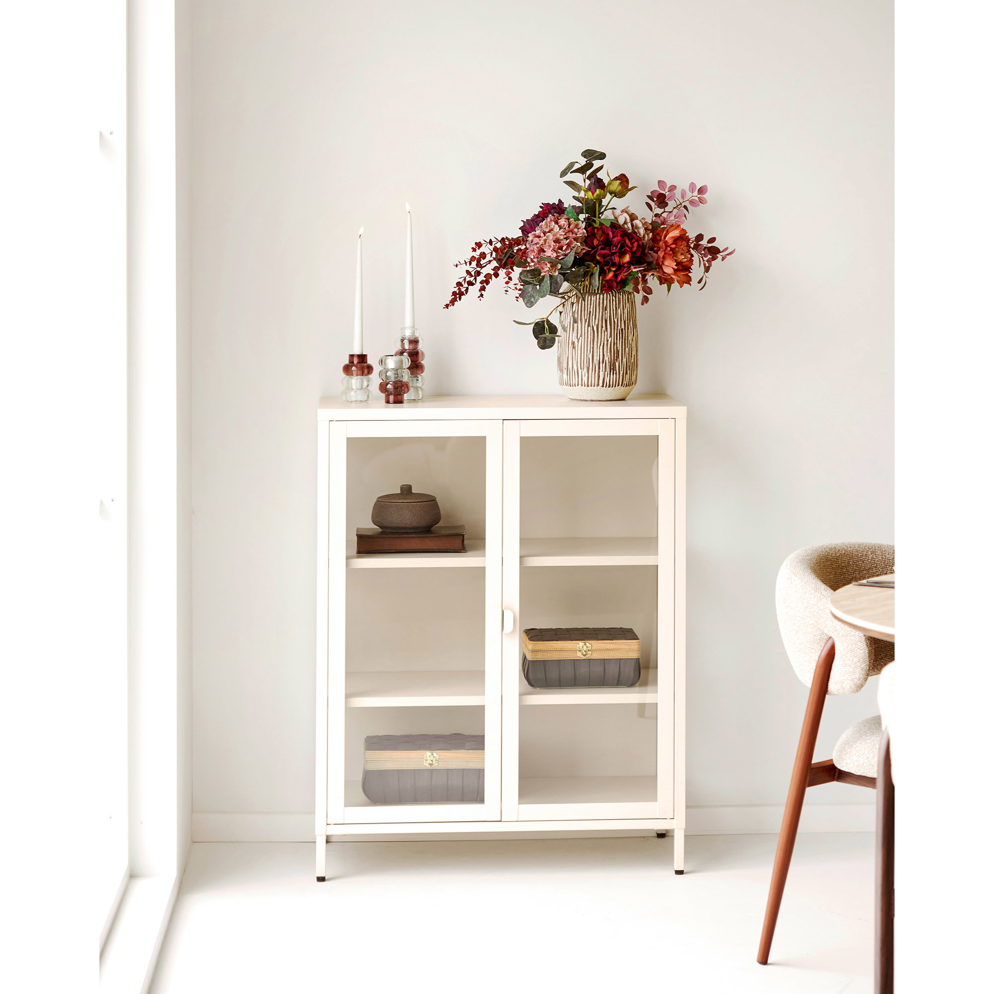 Brisbane Vitrineskab, 2 glaslåger, stål, off white, 80x40x101 cm - Billede 9