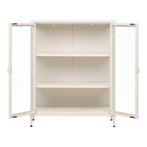 Brisbane Vitrineskab, 2 glaslåger, stål, off white, 80x40x101 cm - Billede 3