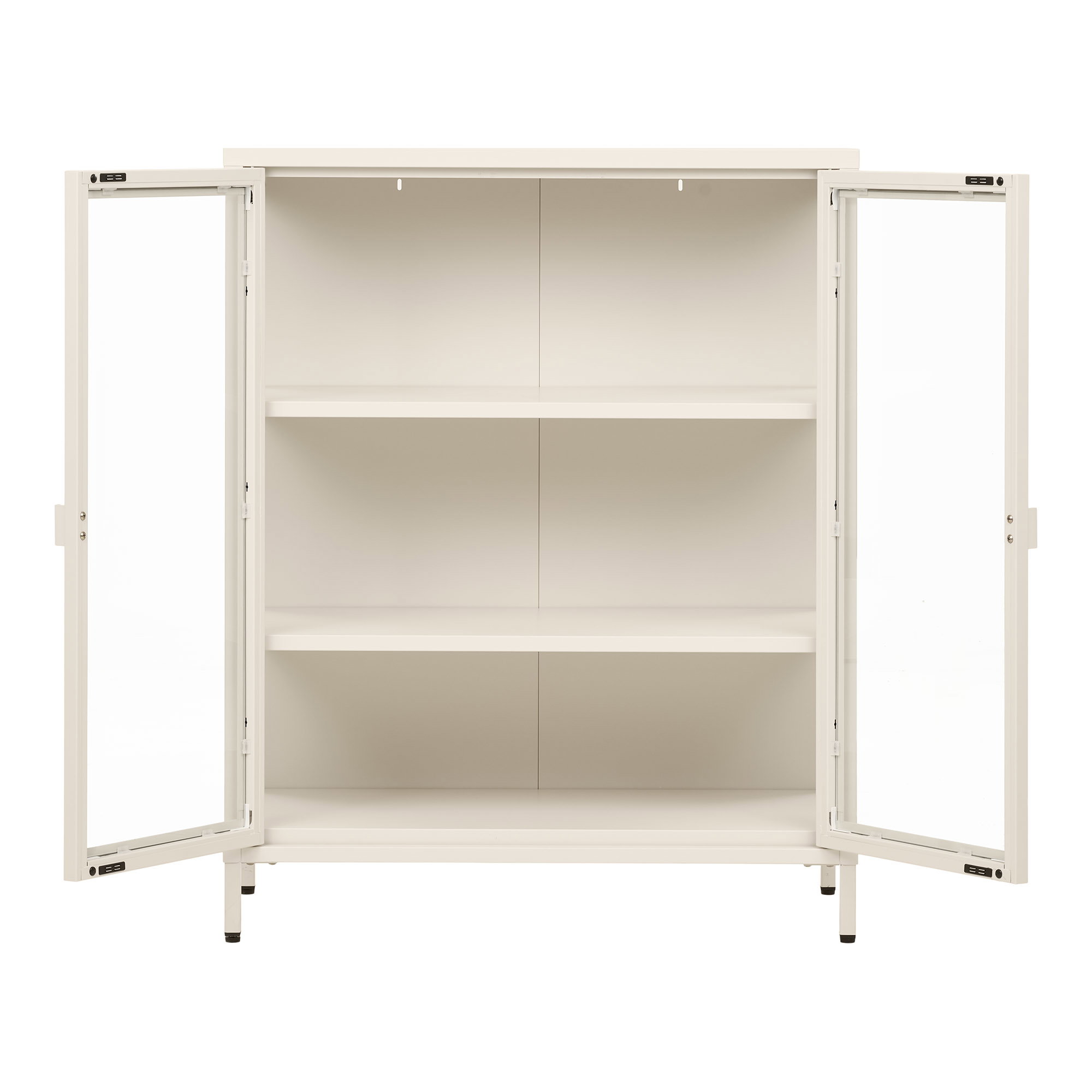 Brisbane Vitrineskab, 2 glaslåger, stål, off white, 80x40x101 cm - Billede 3