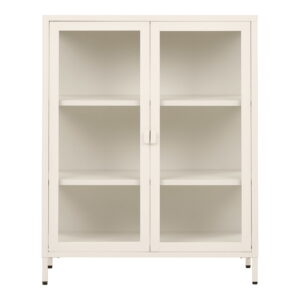 Brisbane Vitrineskab, 2 glaslåger, stål, off white, 80x40x101 cm