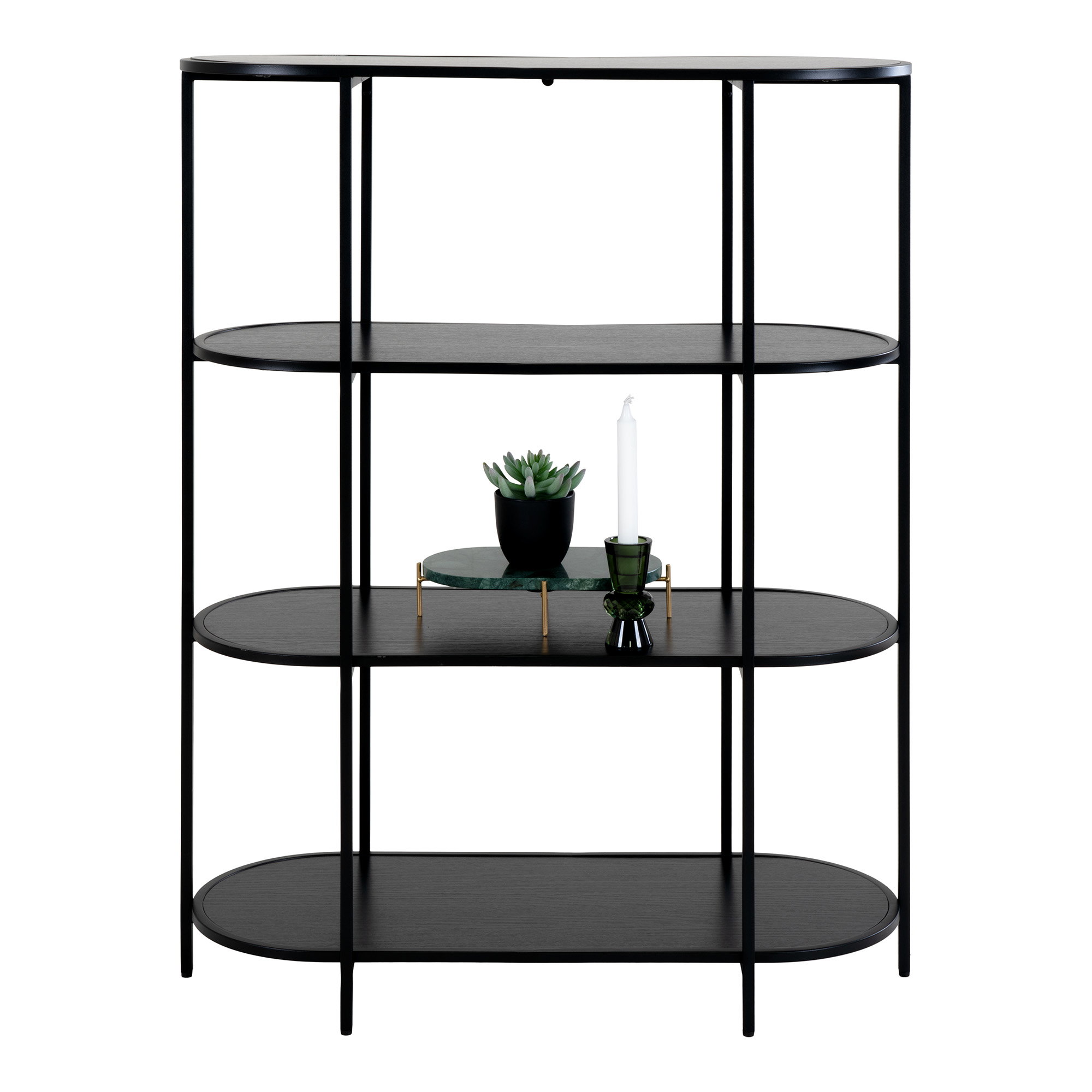 Vita Reol oval, 4 hylder, sort, sort stel, 85x36x111 cm