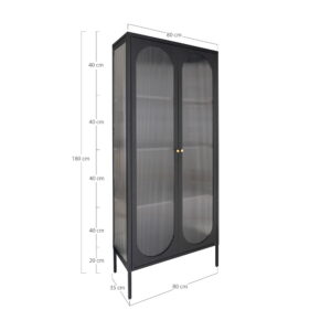 Adelaide Vitrineskab, 2 riflede glasdøre, stål, sort, 80x35x180 cm - Billede 4