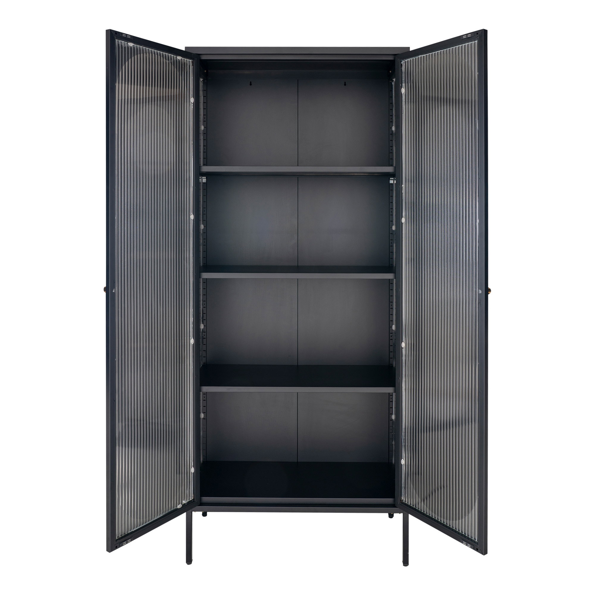 Adelaide Vitrineskab, 2 riflede glasdøre, stål, sort, 80x35x180 cm - Billede 3