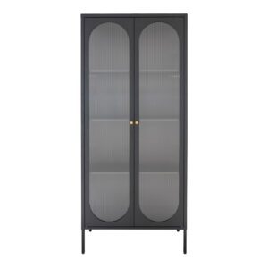 Adelaide Vitrineskab, 2 riflede glasdøre, stål, sort, 80x35x180 cm